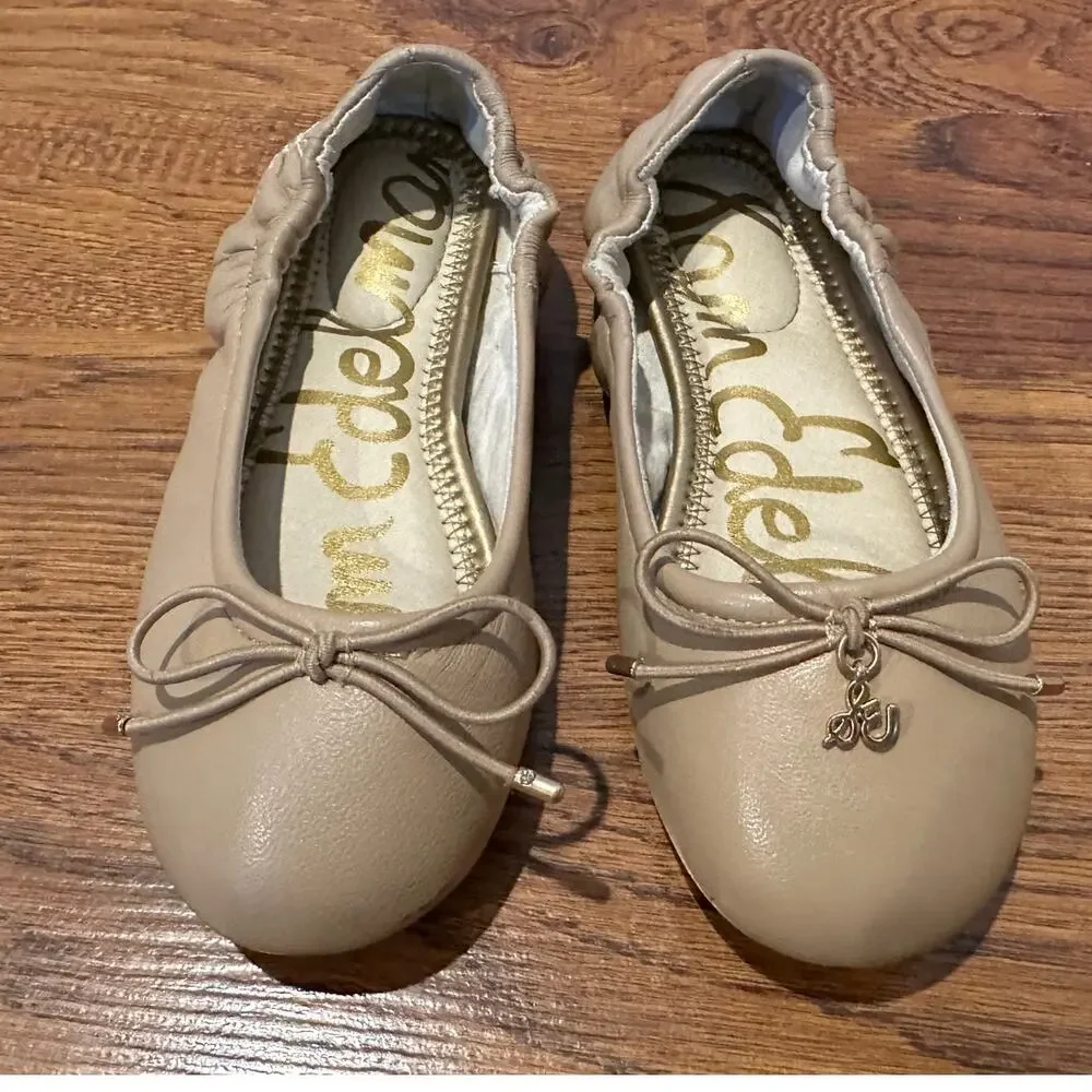 Sam Edelman Girls Felicia Leather Ballet Flats Beige - Size 12 Casual Comfort